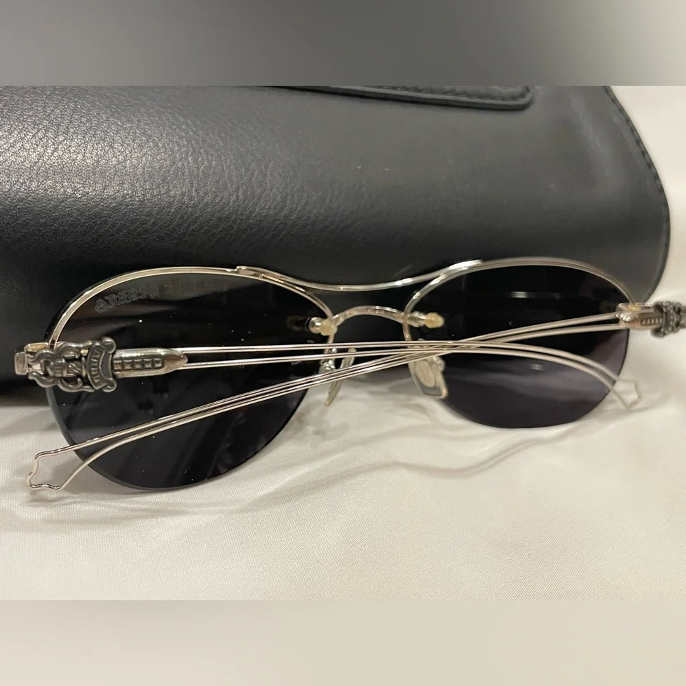 CHROME HEARTS Vintage NWOT Sterling Silver Blue Wire Frame Metal Logo Sunglasses - Picture 3 of 13